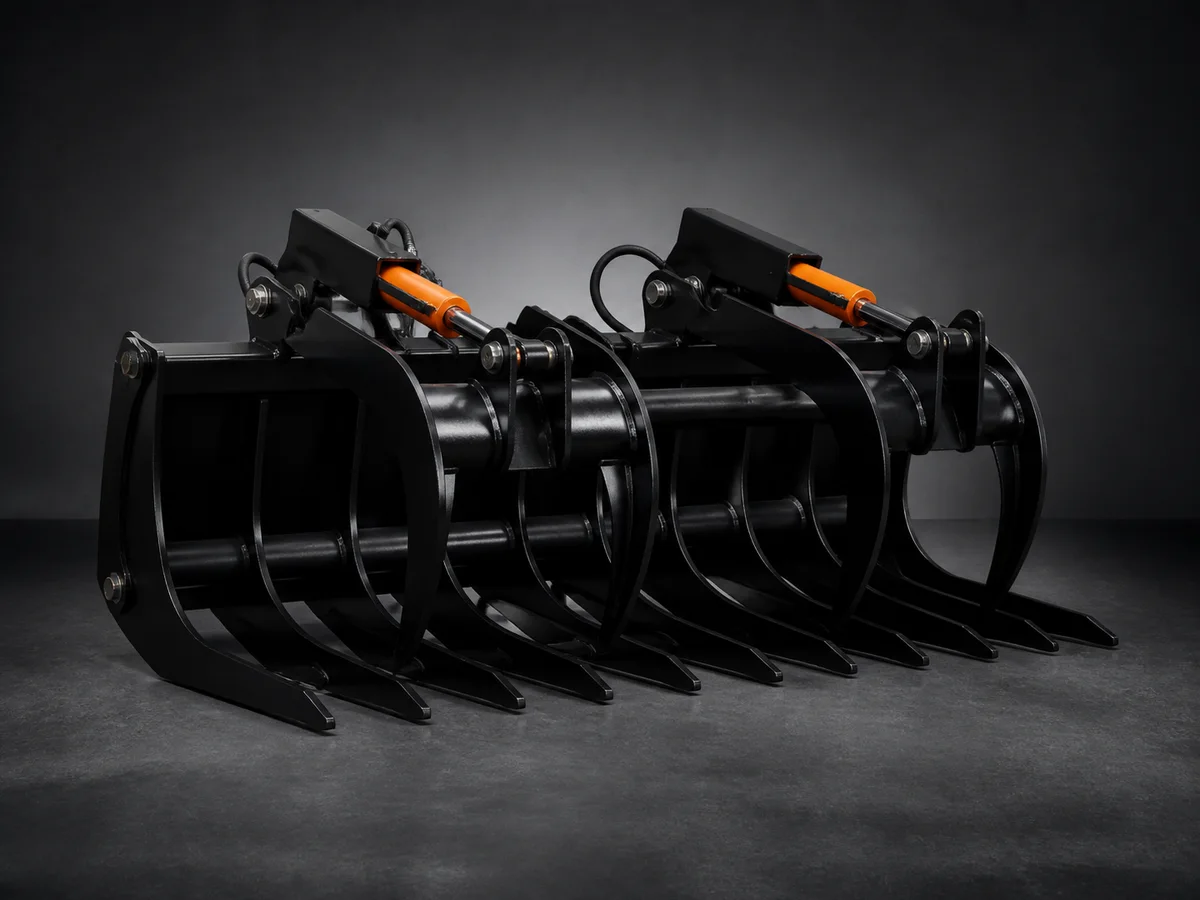 Heavy-duty skid steer grapple attachments