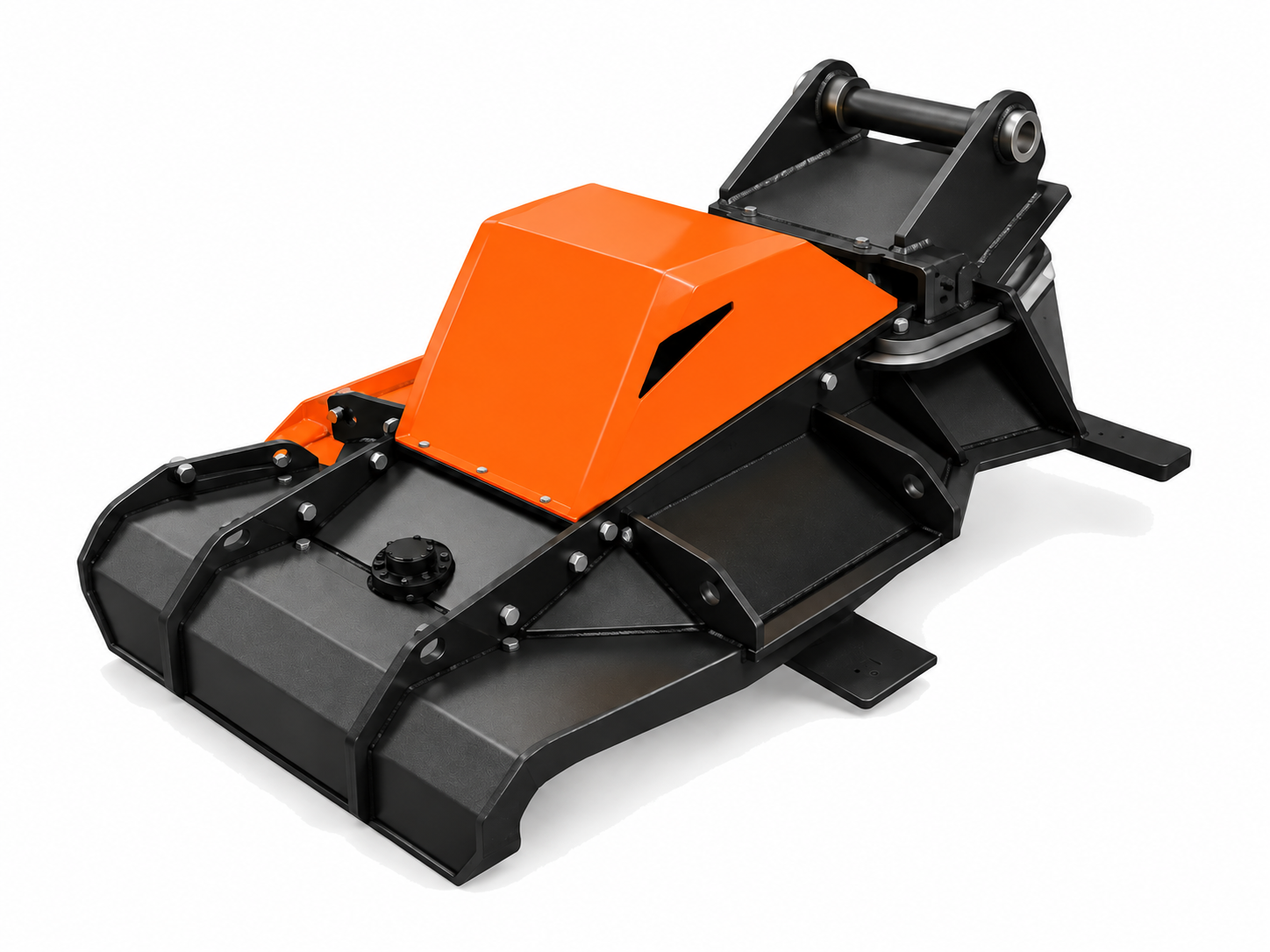 Excavator Brush Mower | 42" logo-free product attachment in black and brand orange on white background