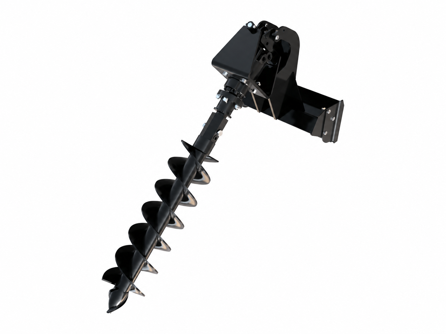 Mini Skid Steer Auger logo-free product attachment in black and brand orange on white background