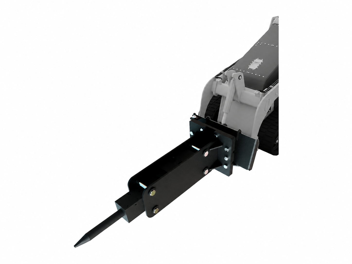 Mini Skid Steer Hydraulic Breaker logo-free product attachment in black and brand orange on white background
