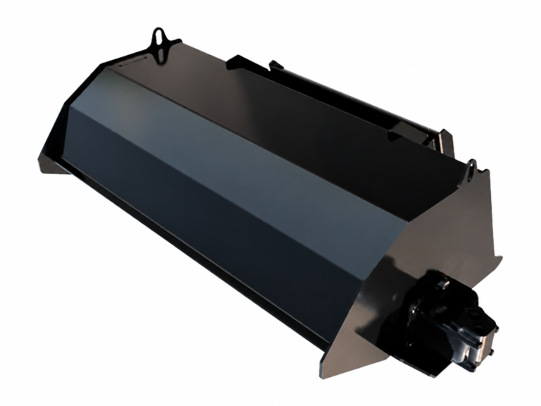 Mini Skid Steer Rotary Tiller logo-free product attachment in black and brand orange on white background