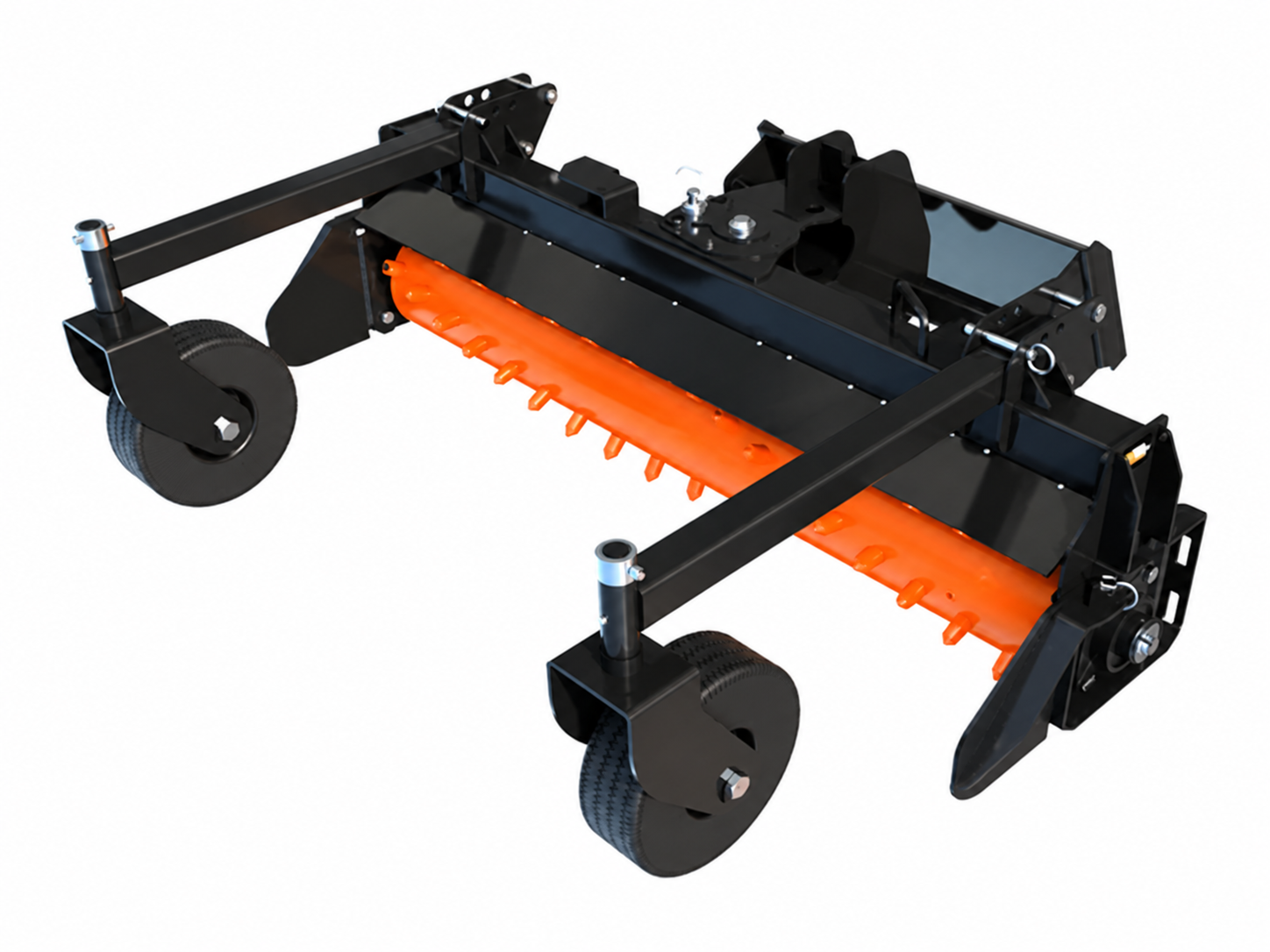 Mini Skid Steer Soil Conditioner logo-free product attachment in black and brand orange on white background
