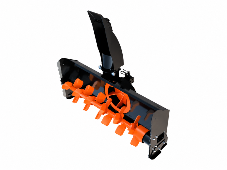 Skid Steer Snow Blower | Standard-Flow logo-free product attachment in black and brand orange on white background