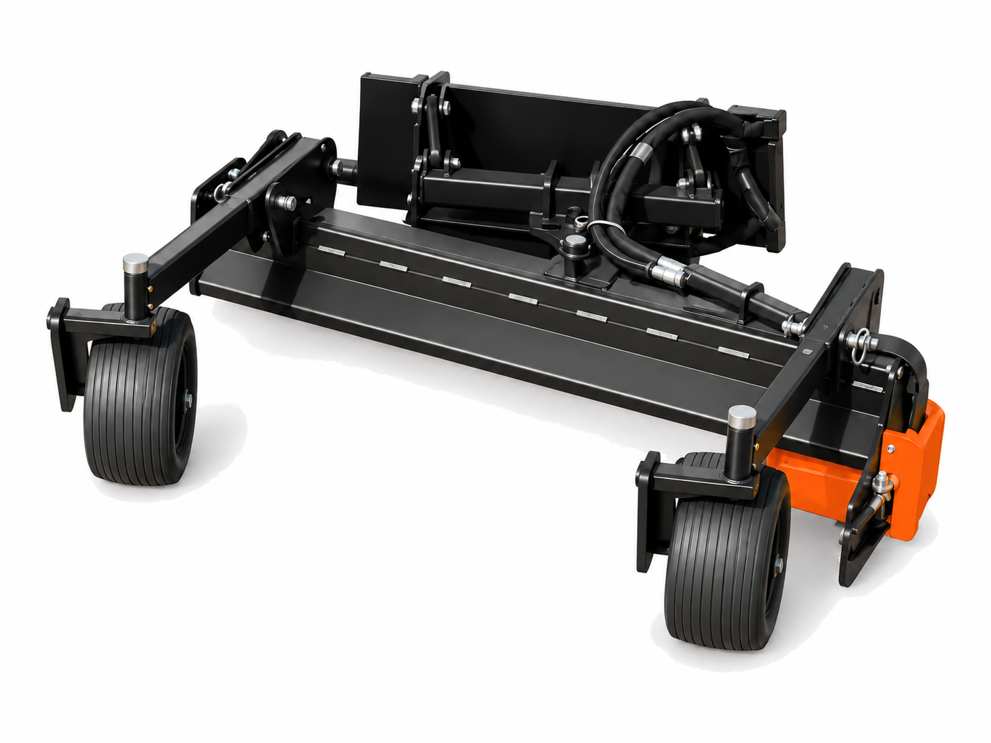 Skid Steer Soil Conditioner logo-free product attachment in black and brand orange on white background