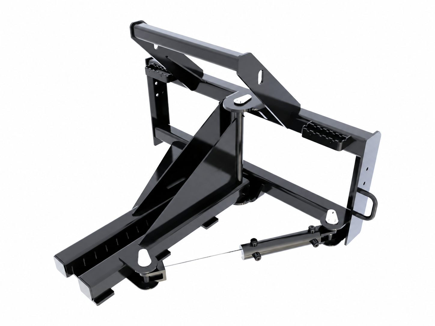 Skid Steer Tree Puller logo-free product attachment in black and brand orange on white background