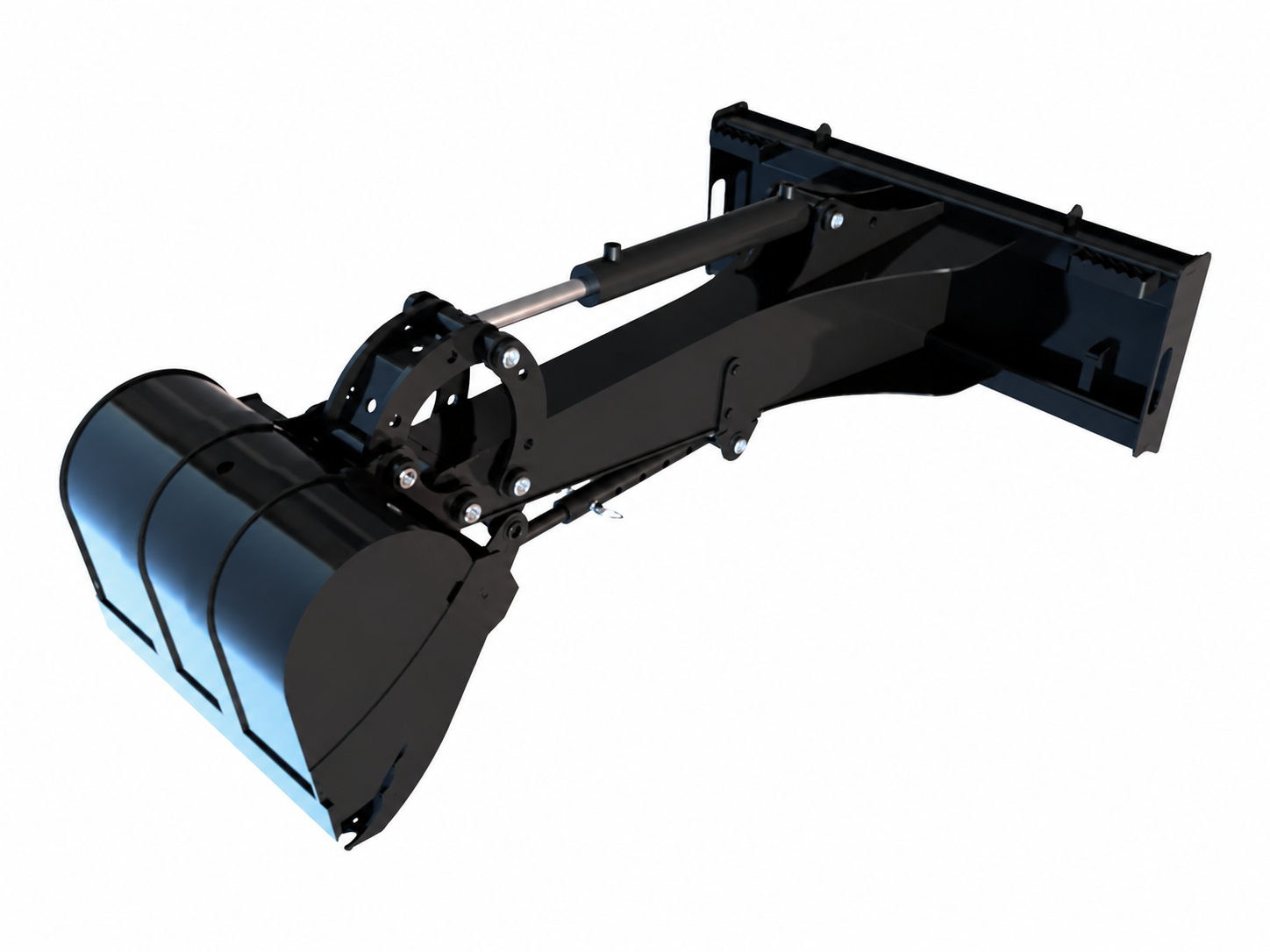 Skid Steer Utility Digging Backhoe logo-free product attachment in black and brand orange on white background
