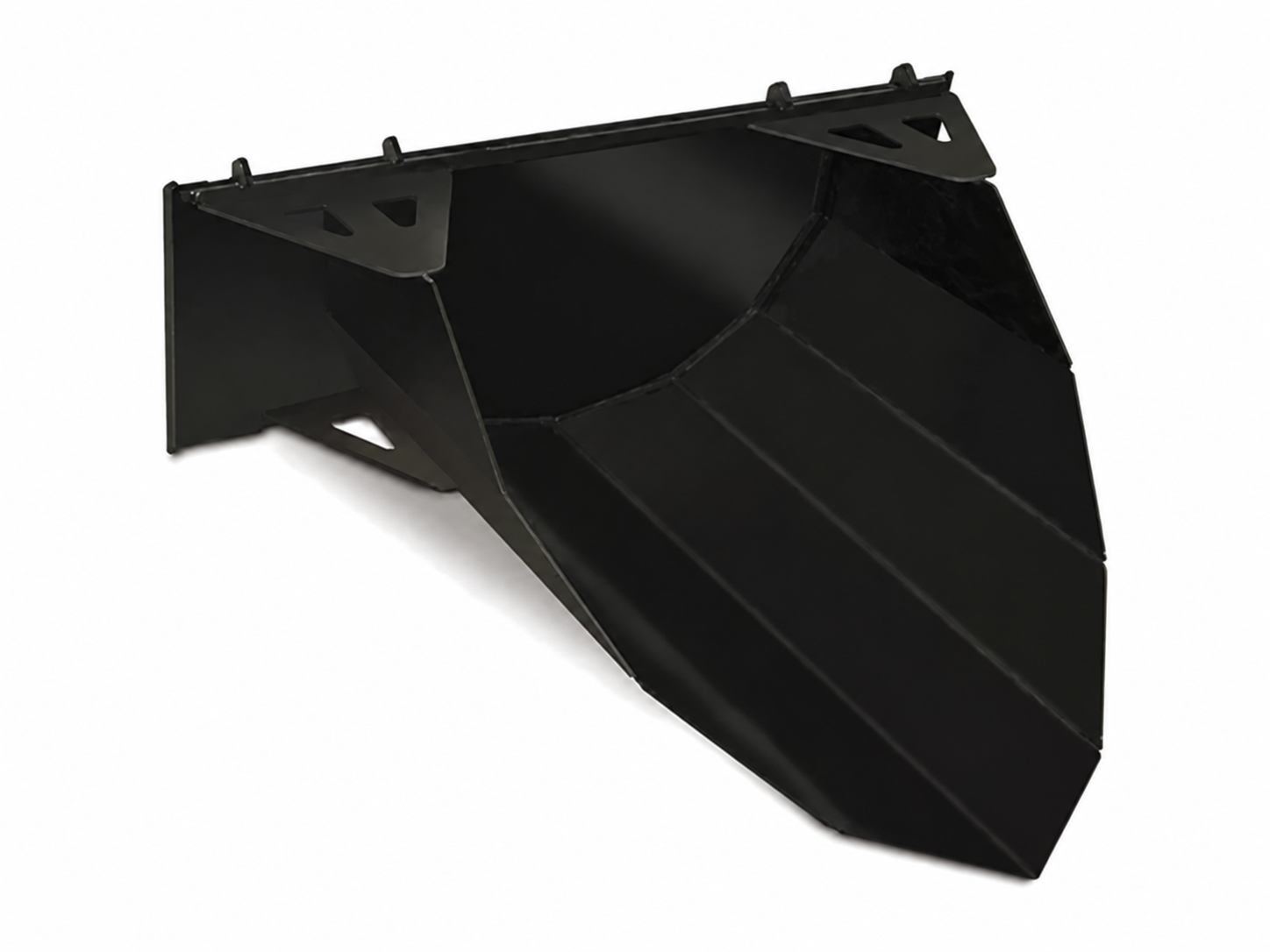 Skid Steer Utility Spade logo-free product attachment in black and brand orange on white background