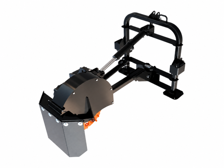 Tractor Stump Grinder logo-free product attachment in black and brand orange on white background